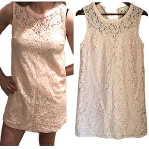 Monteau blush light pink lace sheath sleeveless crew neck mini dress-medium